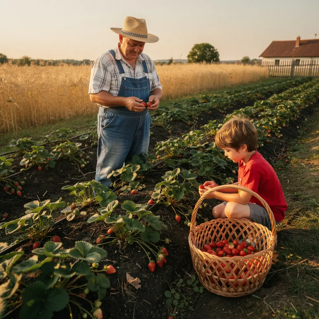 Friss eper és bogyók ábrázolása egy gyümölcsös teáscsészében.