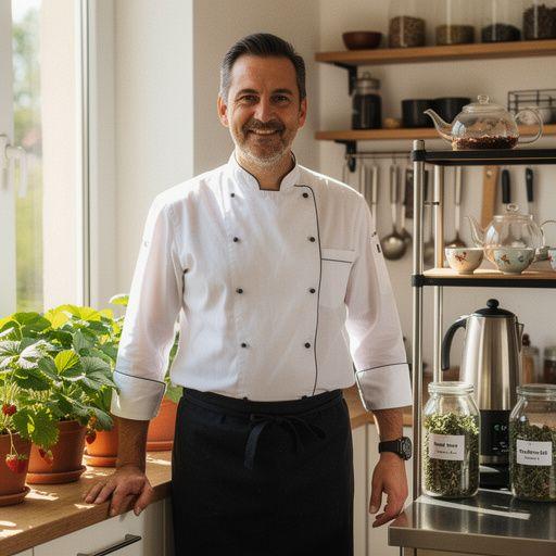 Eperlevél tea szárított eperrel és levendulával díszítve.